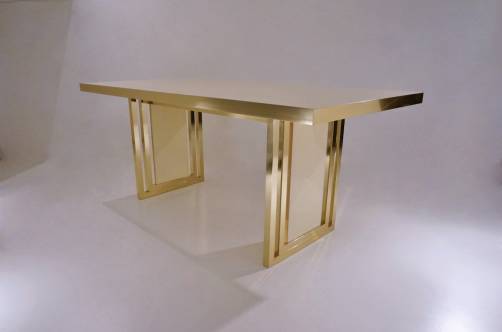 Jean Claude Mahey dining table, brass & lacquer, 1970`s ca, French